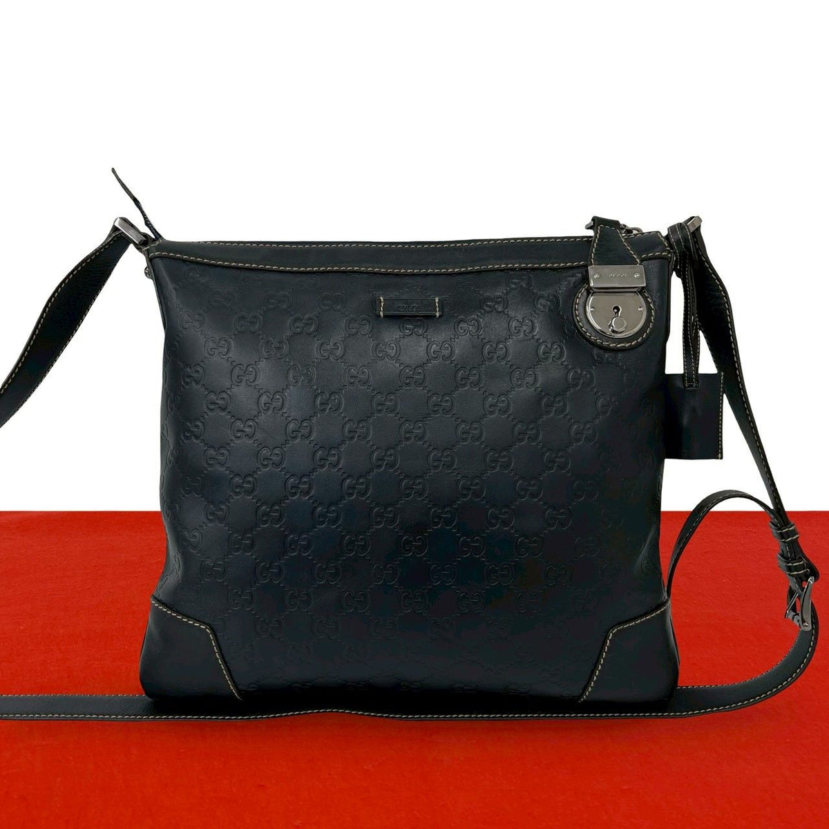 Gucci With Key Guccissima GG Patter Leather Shoulder Bag Cross Dark Navy
