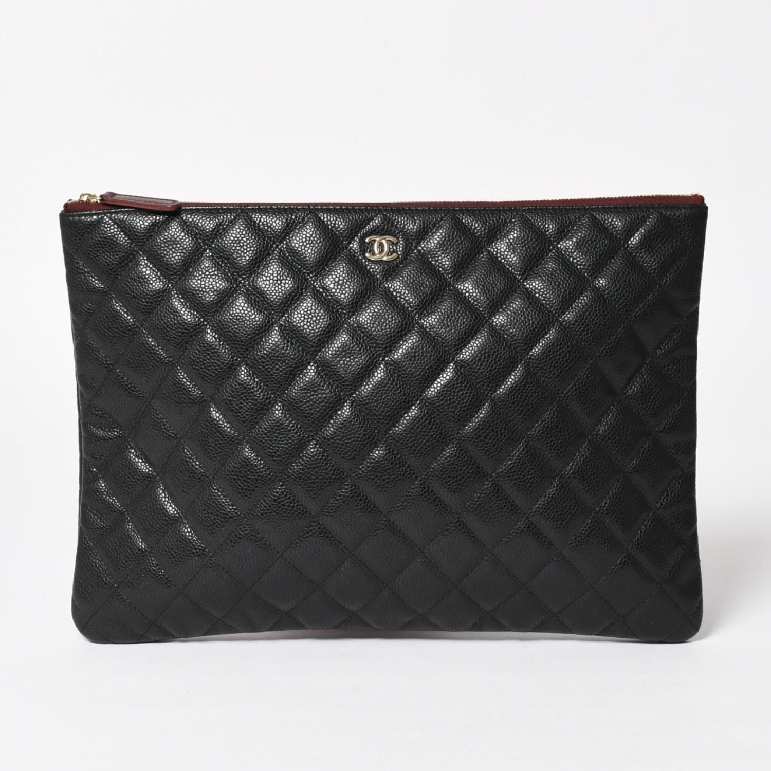 Chanel Classic Large Pouch CC Logo Caviar Leather Black