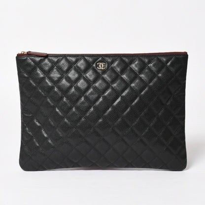 Chanel Classic Large Pouch CC Logo Caviar Leather Black