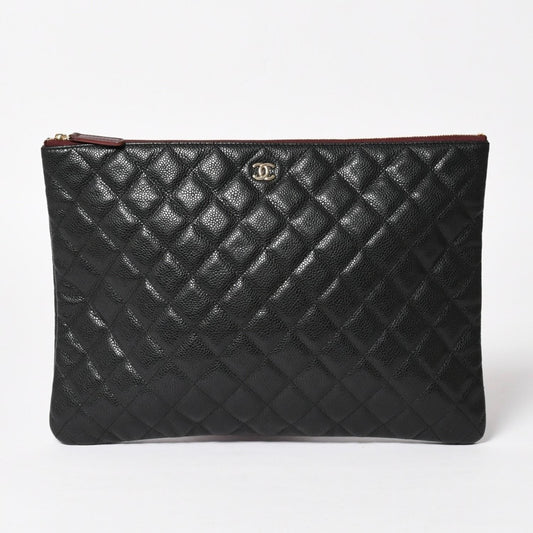 Chanel Classic Large Pouch CC Logo Caviar Leather Black