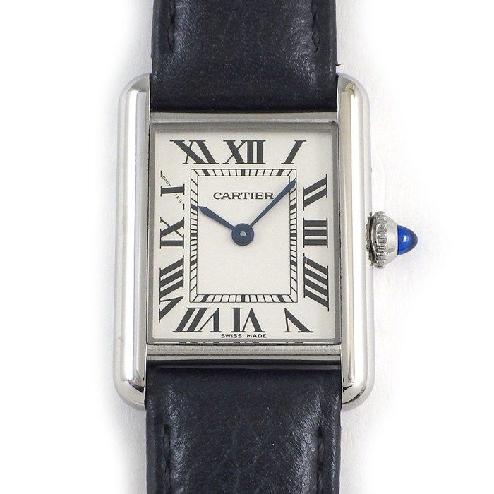 Cartier Watch Tank Must SM Rectangular Silver Dial Roman Index Cowhide SS