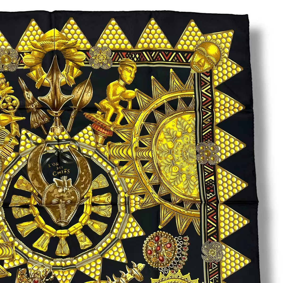 Hermes Scarf Silk L'or Des Chefs Chieftain's Gold Black — view 4