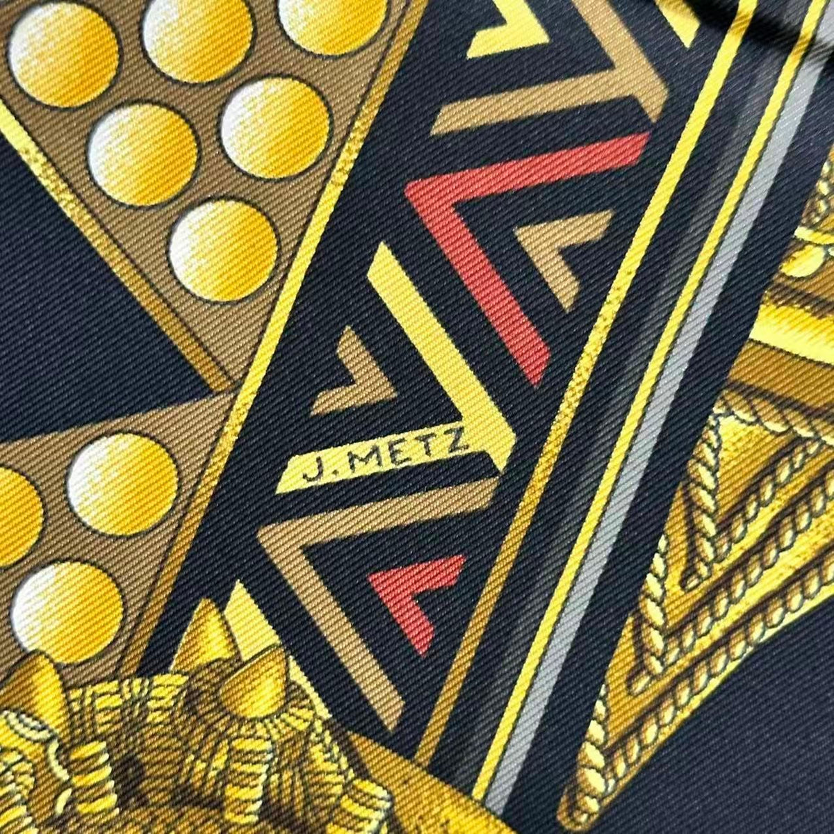 Hermes Scarf Silk L'or Des Chefs Chieftain's Gold Black — view 8