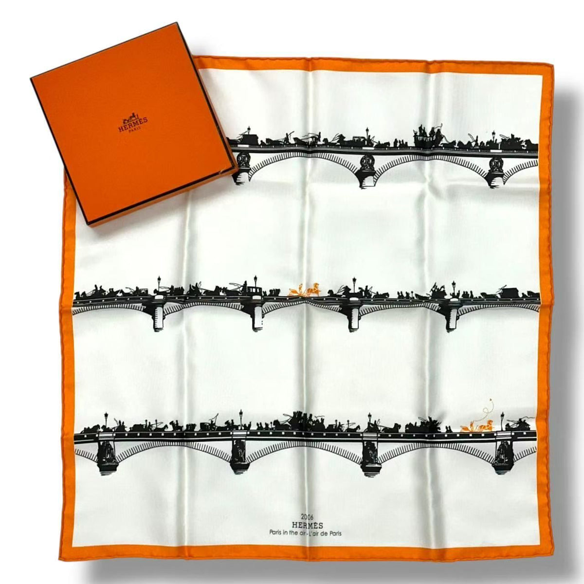 Hermes Scarf Silk Gavroche Paris Air Orange