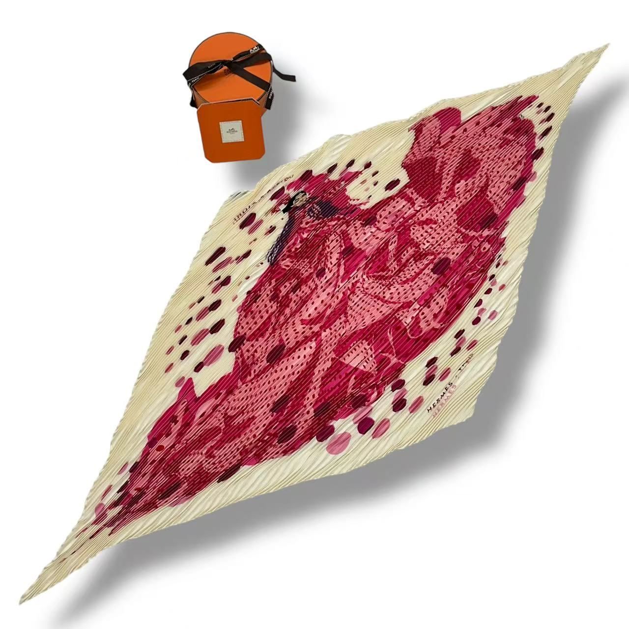 Hermes Pleats Scarf Silk Hola Flamenca! Pink