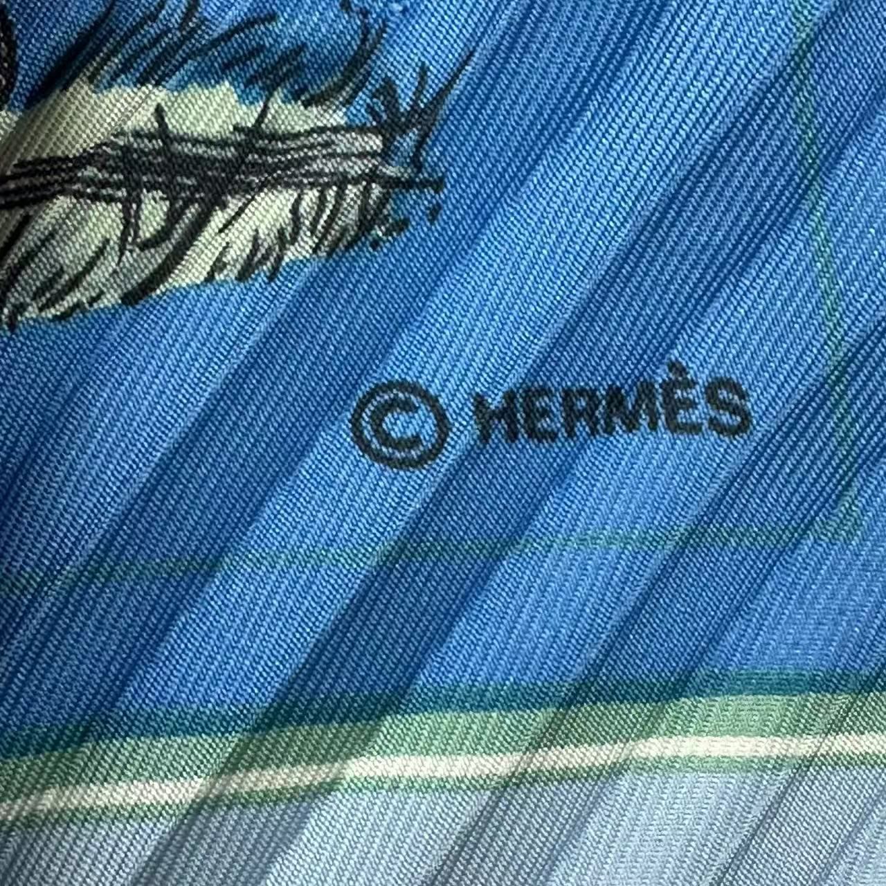 Hermes Pleats Scarf Silk Couvertures Et Tenues de Jour Horsewear Blue — view 6