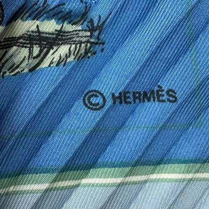 Hermes Pleats Scarf Silk Couvertures Et Tenues de Jour Horsewear Blue — view 6