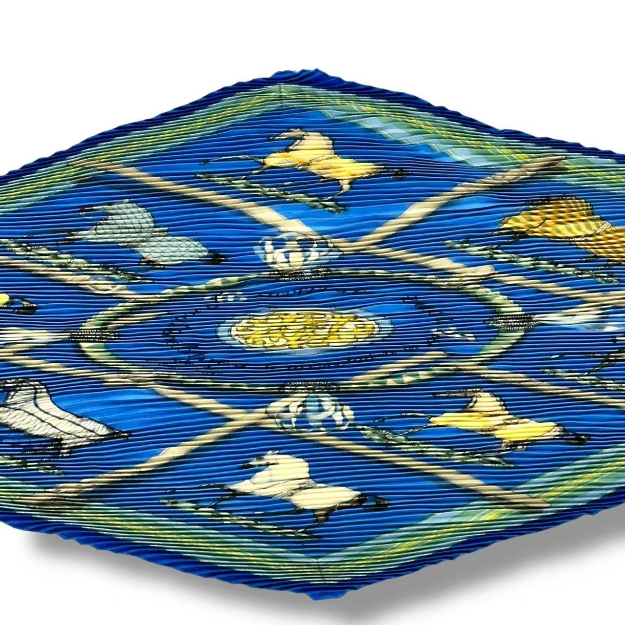 Hermes Pleats Scarf Silk Couvertures Et Tenues de Jour Horsewear Blue — view 4