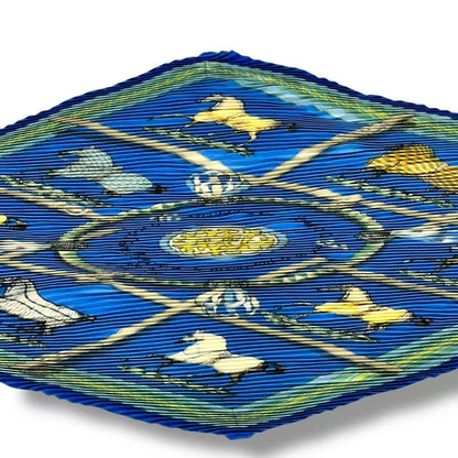 Hermes Pleats Scarf Silk Couvertures Et Tenues de Jour Horsewear Blue — view 4