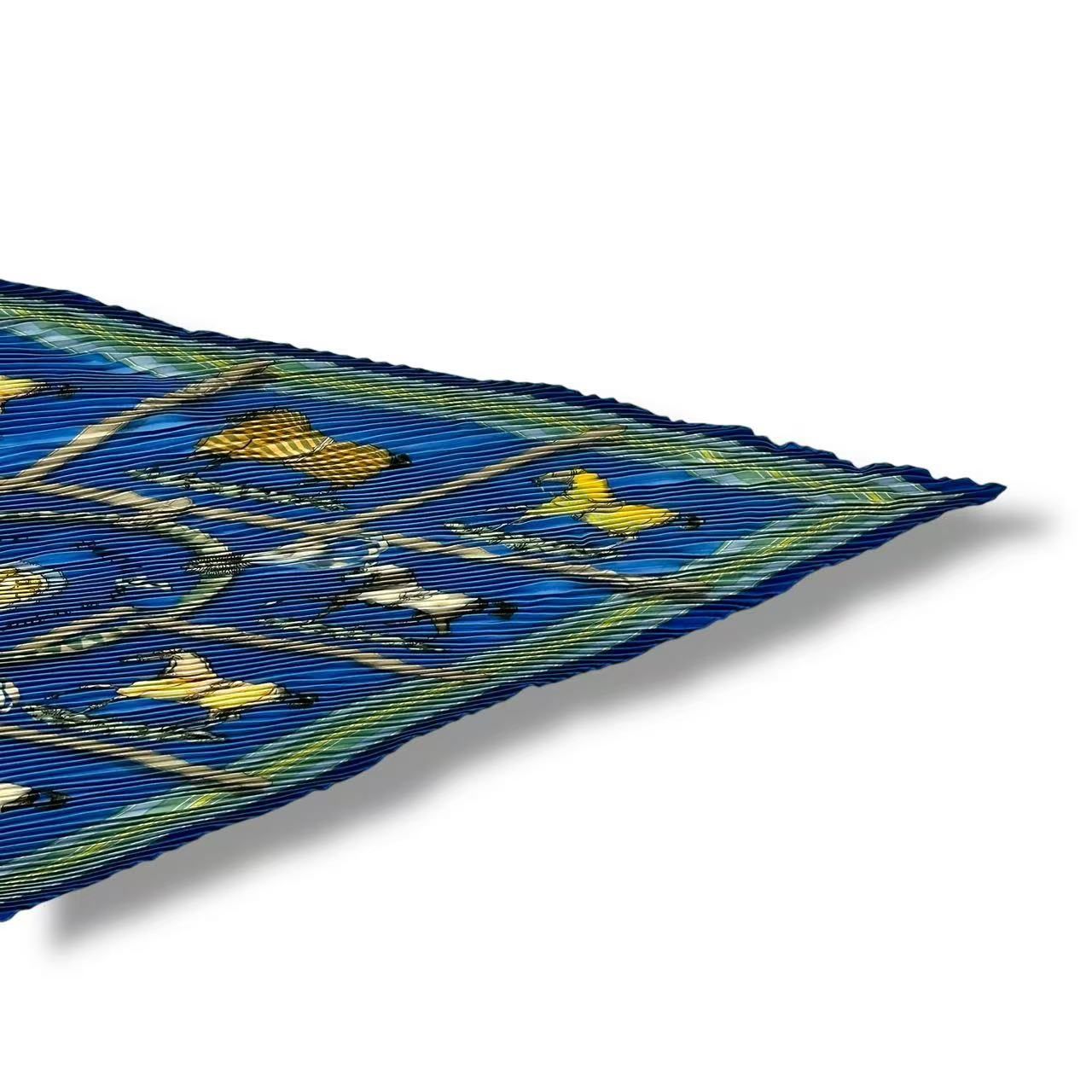 Hermes Pleats Scarf Silk Couvertures Et Tenues de Jour Horsewear Blue — view 5