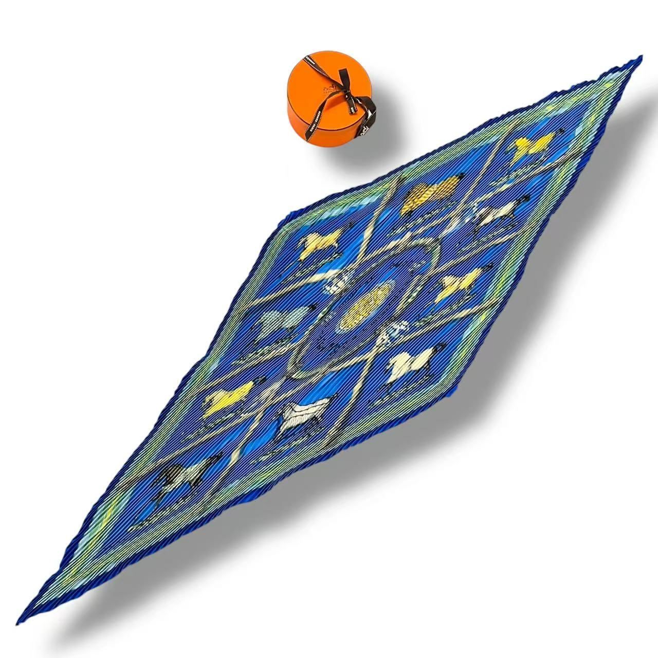 Hermes Pleats Scarf Silk Couvertures Et Tenues de Jour Horsewear Blue