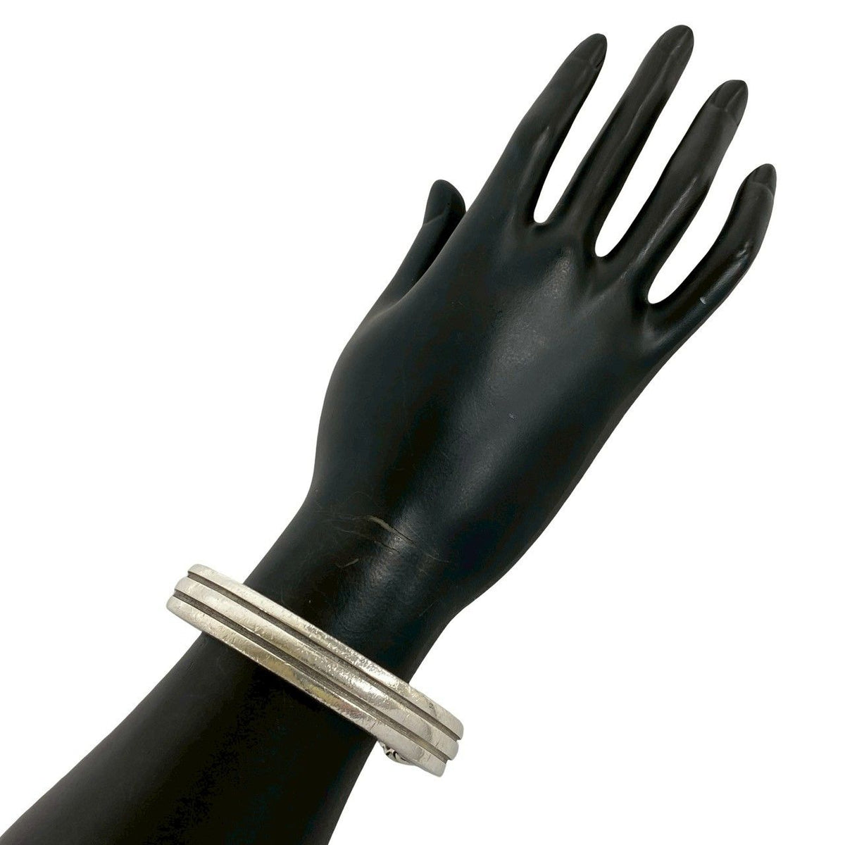 Tiffany & Co Vintage Grooved Bangle Double Line 925 Sterling Silver Calfskin — view 2
