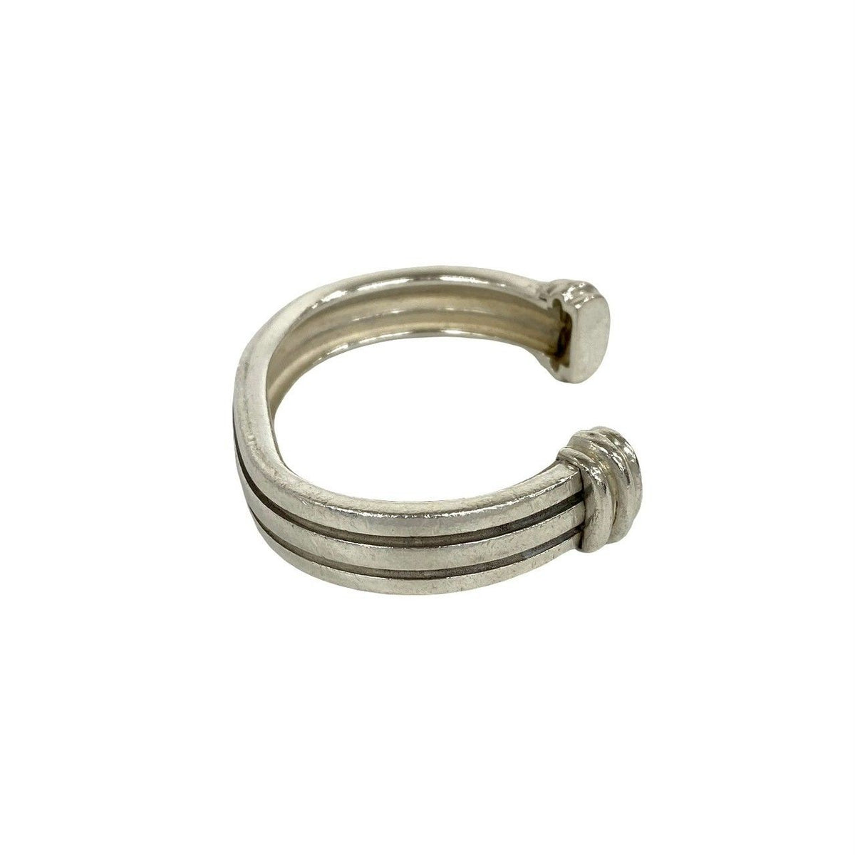 Tiffany & Co Vintage Grooved Bangle Double Line 925 Sterling Silver Calfskin — view 4