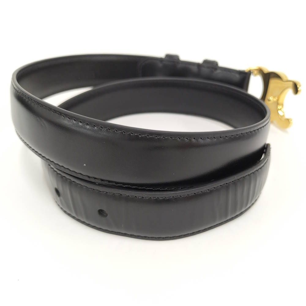 Celine Belt Triomphe Gold Leather Black — view 4