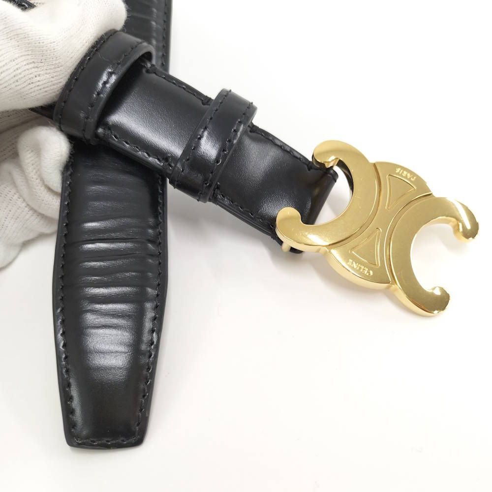 Celine Belt Triomphe Gold Leather Black — view 7