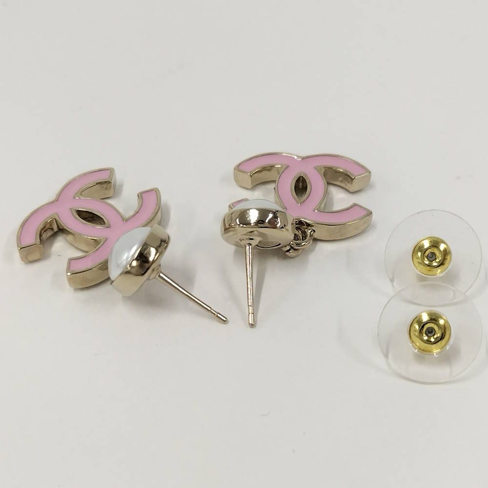 Chanel Swing Earrings CC Mark Faux Pearl Plated Gold Pink — view 5