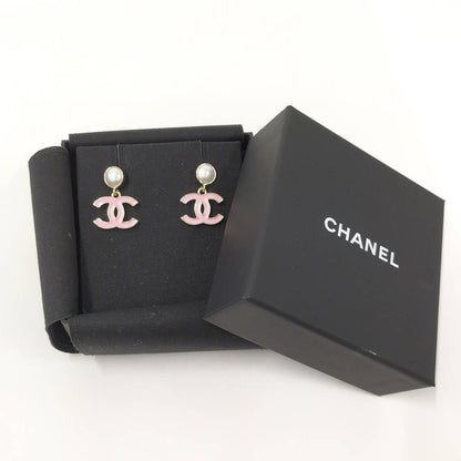 Chanel Swing Earrings CC Mark Faux Pearl Plated Gold Pink — view 8