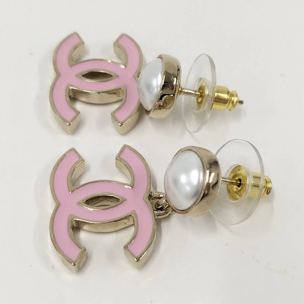 Chanel Swing Earrings CC Mark Faux Pearl Plated Gold Pink — view 3