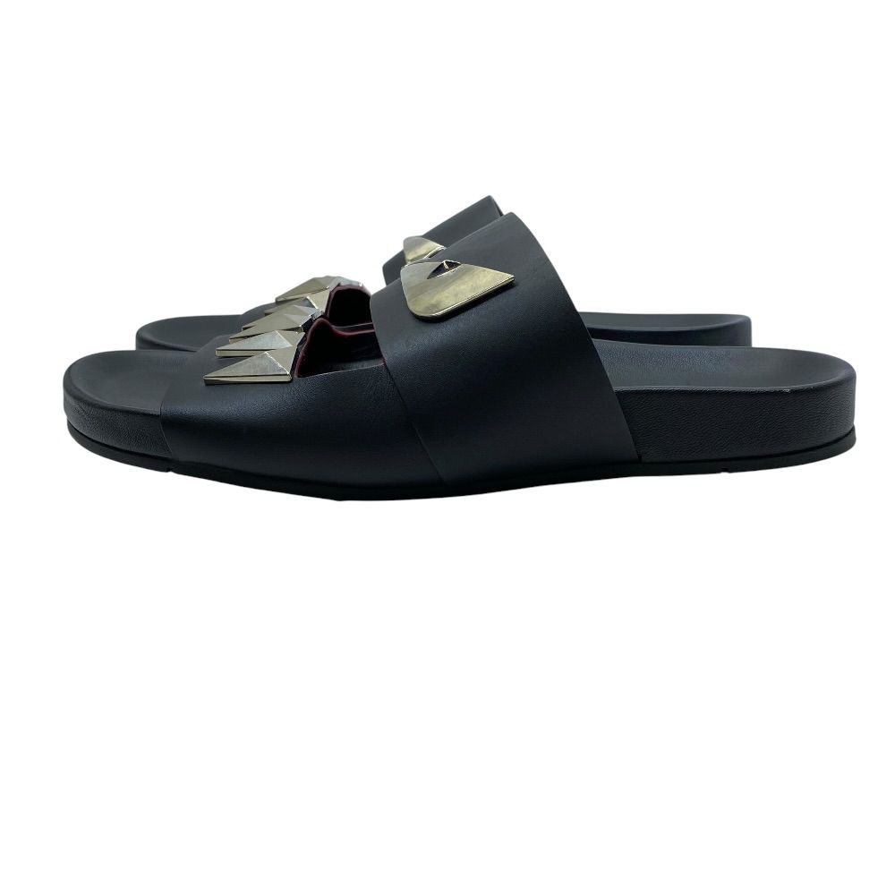 Fendi Monster Slide Sandals Metal Studs Leather Black Silver High Quality Daily — view 3