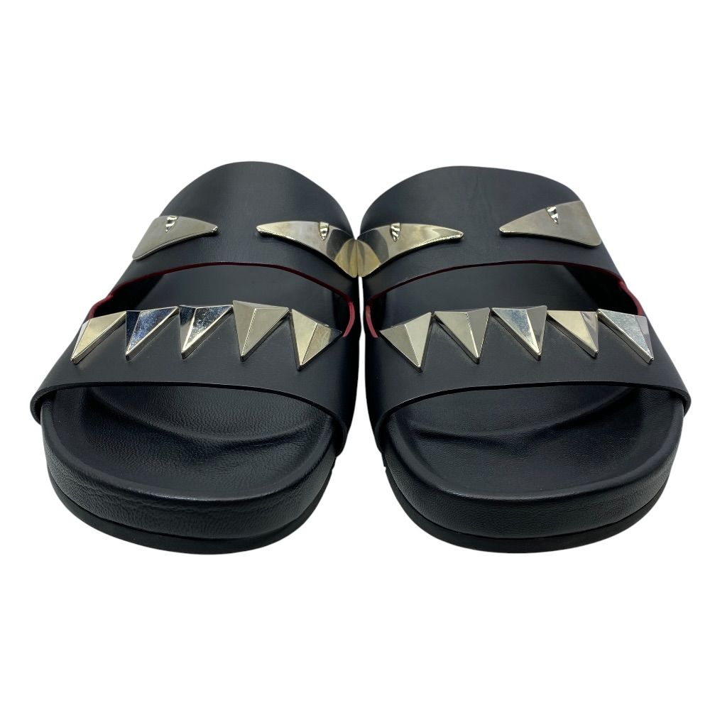 Fendi Monster Slide Sandals Metal Studs Leather Black Silver High Quality Daily — view 2