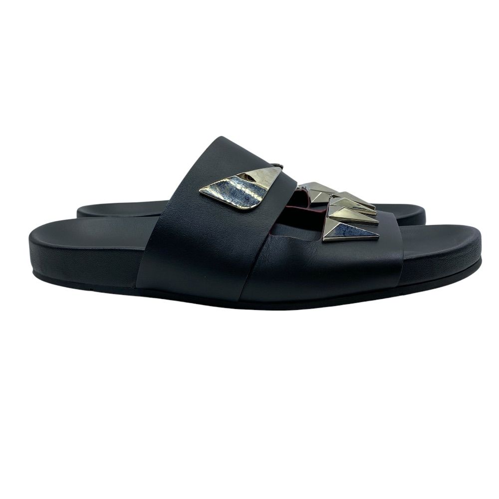 Fendi Monster Slide Sandals Metal Studs Leather Black Silver High Quality Daily — view 5