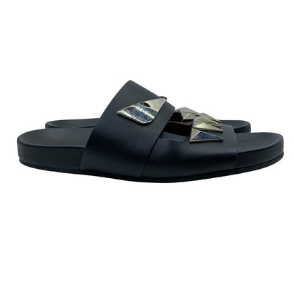 Fendi Monster Slide Sandals Metal Studs Leather Black Silver High Quality Daily — view 5
