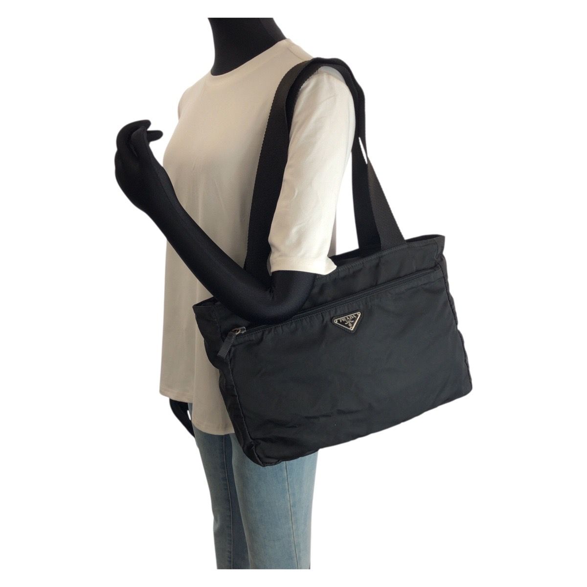 Prada Tessuto Black Silver Nylon Tote Shoulder Bag — view 7