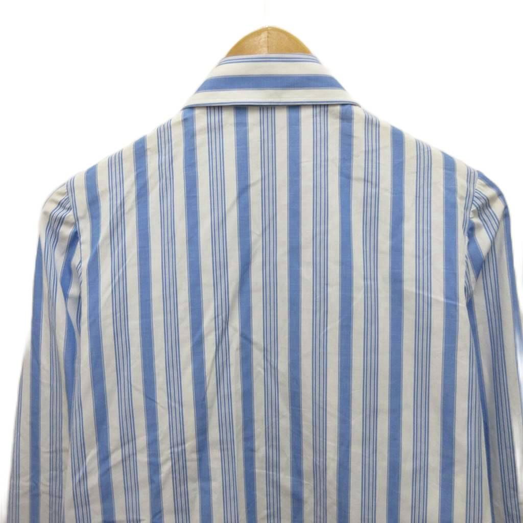 Prada Zip Shirt Long Sleeve Striped Ruffle Logo Print 36 Light Blue White — view 4