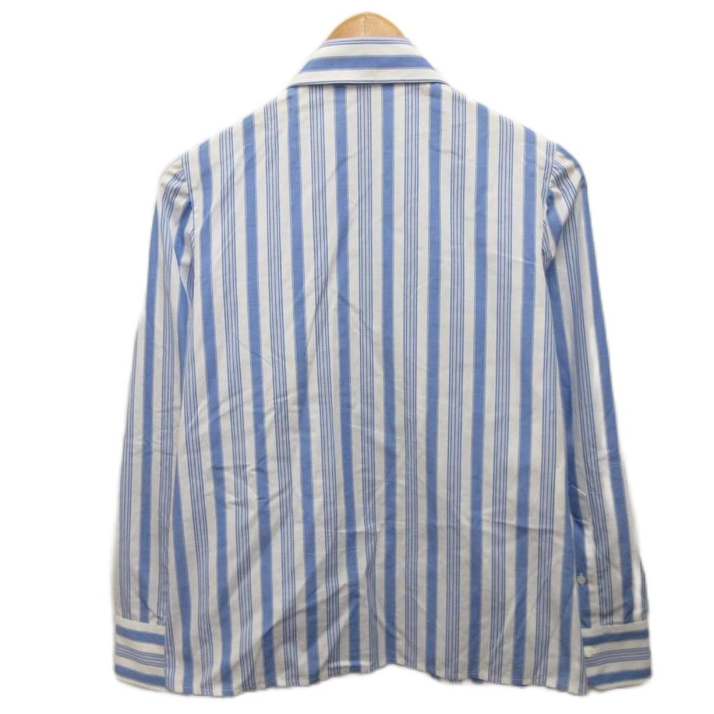 Prada Zip Shirt Long Sleeve Striped Ruffle Logo Print 36 Light Blue White — view 2