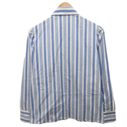 Prada Zip Shirt Long Sleeve Striped Ruffle Logo Print 36 Light Blue White — view 2