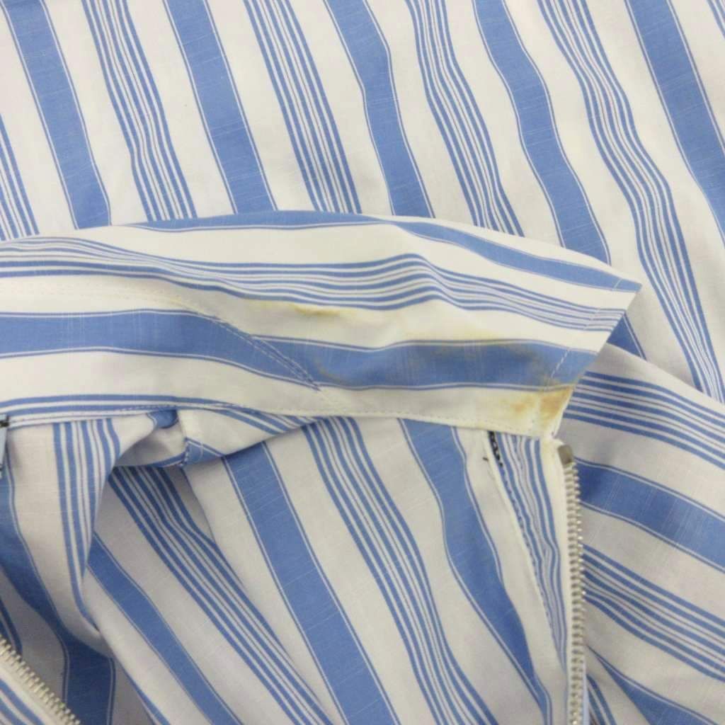 Prada Zip Shirt Long Sleeve Striped Ruffle Logo Print 36 Light Blue White — view 8
