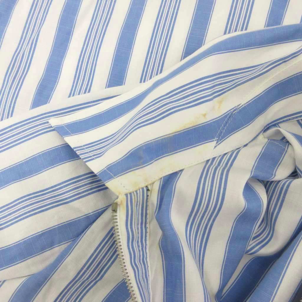 Prada Zip Shirt Long Sleeve Striped Ruffle Logo Print 36 Light Blue White — view 7