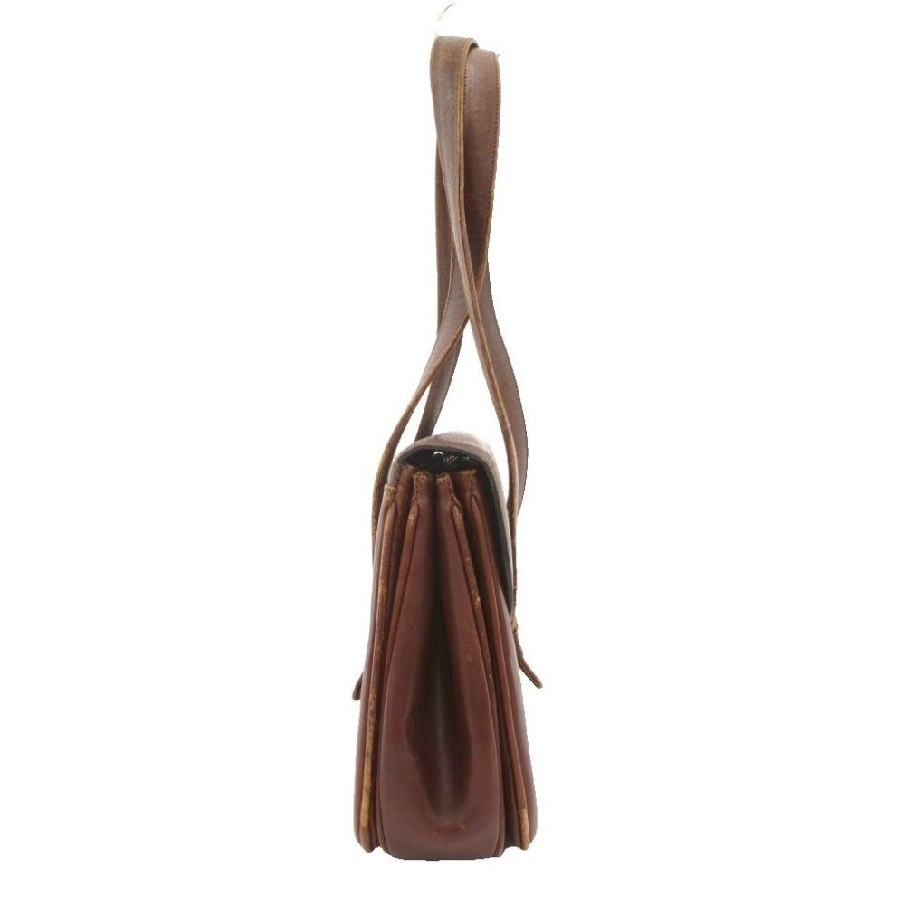 Celine Handbag Tote Shoulder Leather Dark Brown Carriage Logo SD — view 3