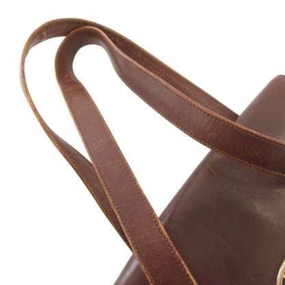 Celine Handbag Tote Shoulder Leather Dark Brown Carriage Logo SD — view 5