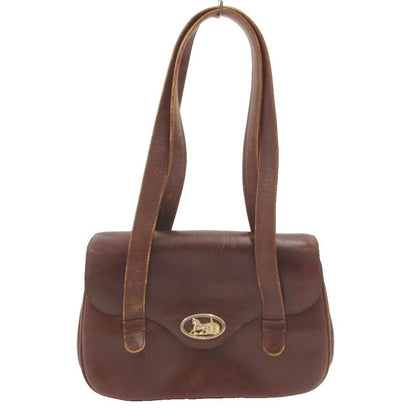 Celine Handbag Tote Shoulder Leather Dark Brown Carriage Logo SD