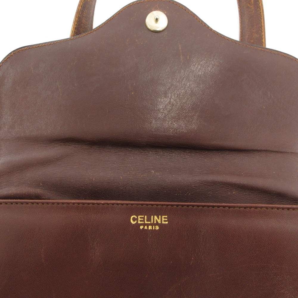 Celine Handbag Tote Shoulder Leather Dark Brown Carriage Logo SD — view 7