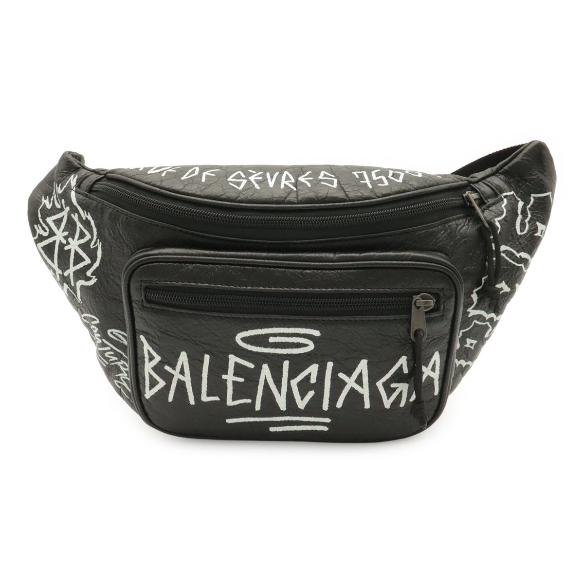 Balenciaga Graffiti Explorer Belt Bag Waist Pouch Alina Leather Black White