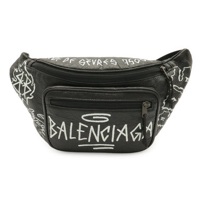 Balenciaga Graffiti Explorer Belt Bag Waist Pouch Alina Leather Black White