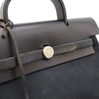 Hermes Herbag a Dos PM Backpack 2-Way Handbag Toile Officier Leather Black — view 8