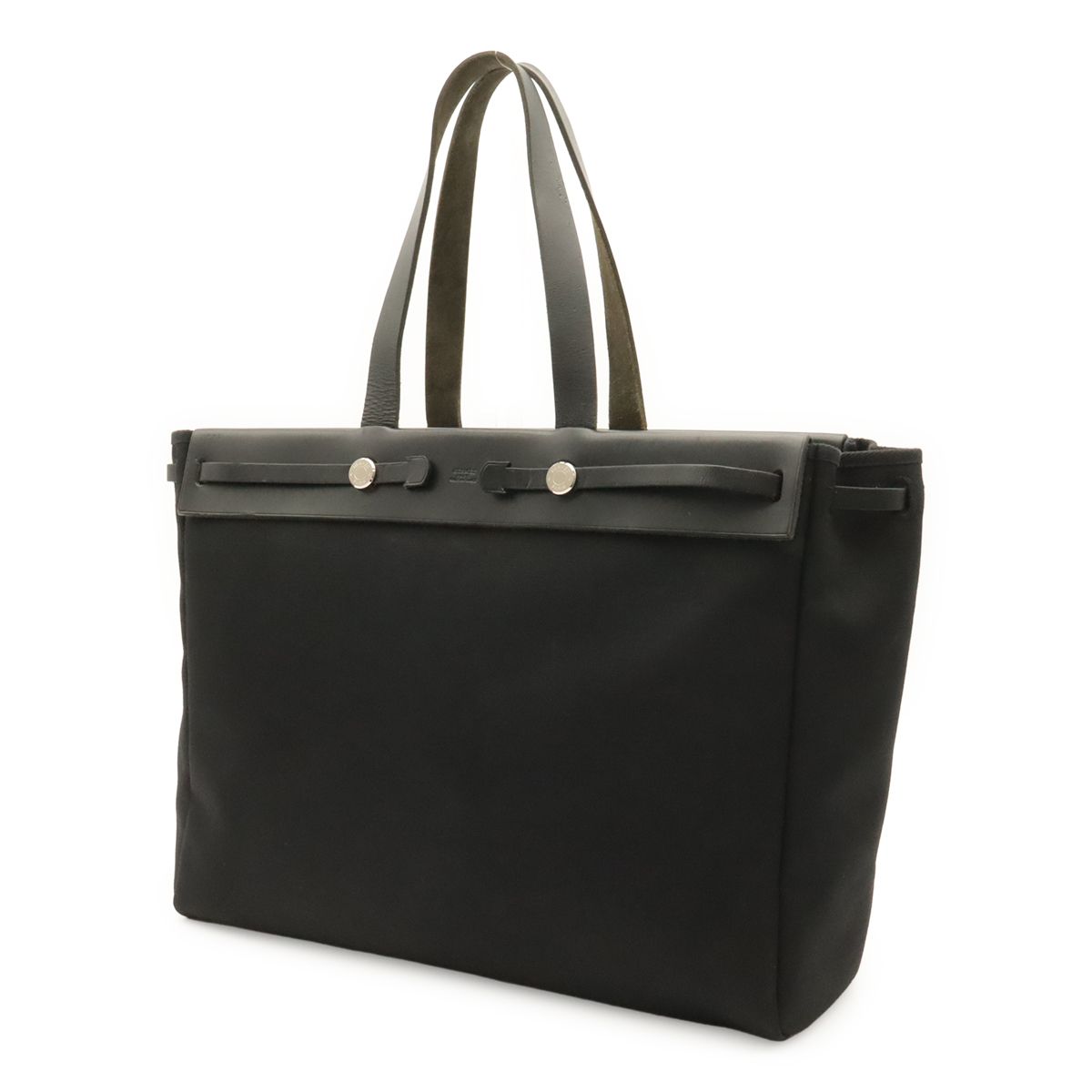 Hermes Herbag Cabas GM Tote Large Shoulder Bag Toile Officier Leather Black — view 2
