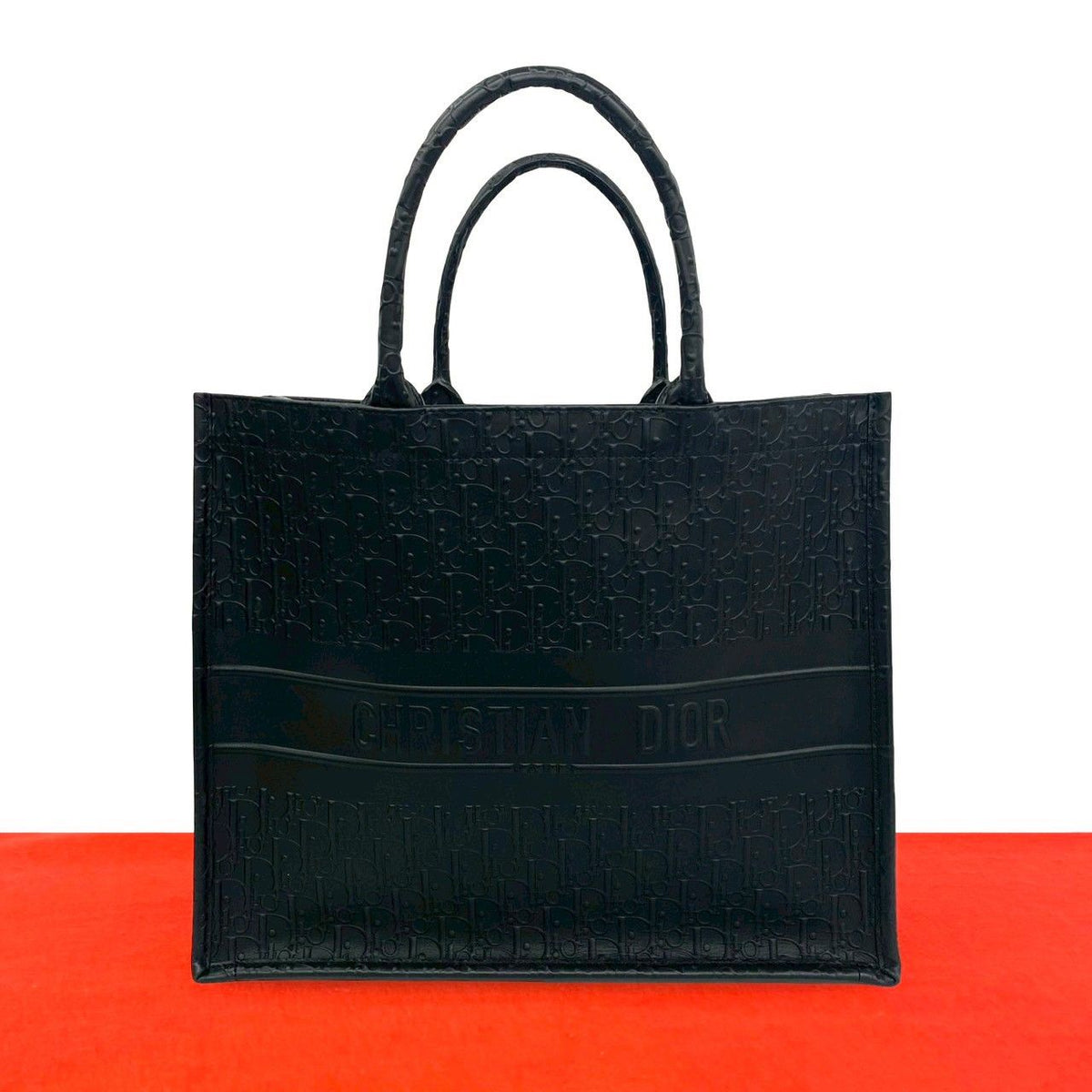 Dior Book Tote Bag Oblique Pattern Leather Black