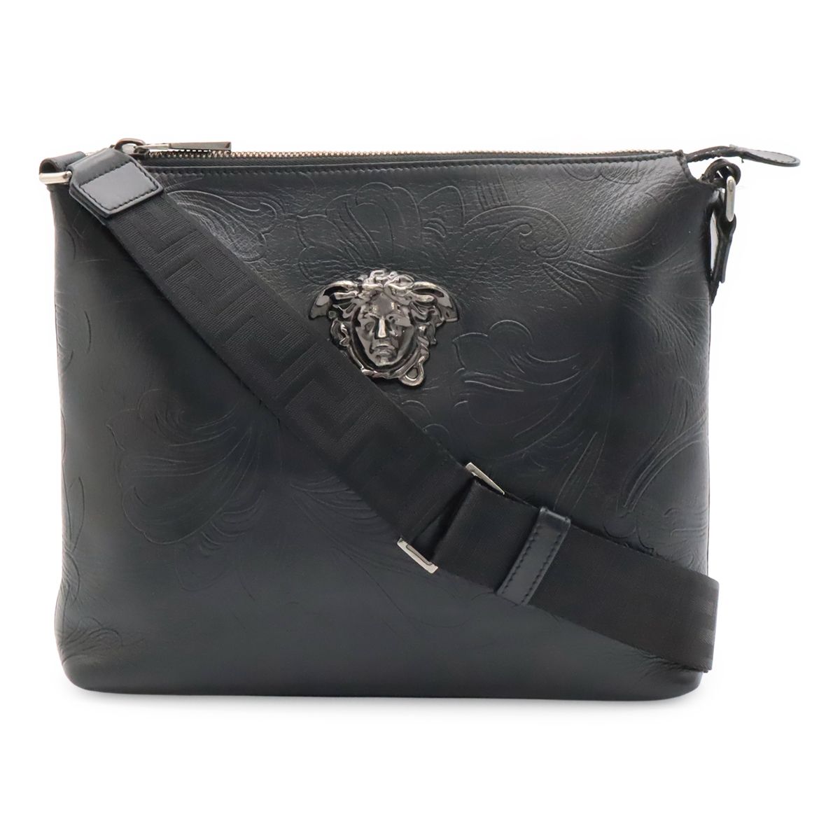 Versace Medusa Shoulder Bag Crossbody Leather Black Silver