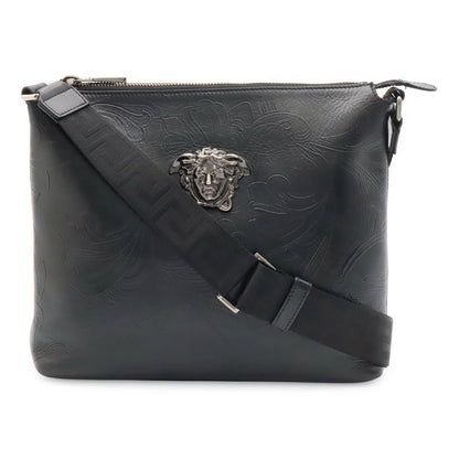 Versace Medusa Shoulder Bag Crossbody Leather Black Silver