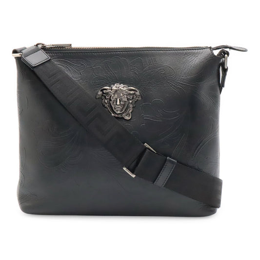 Versace Medusa Shoulder Bag Crossbody Leather Black Silver