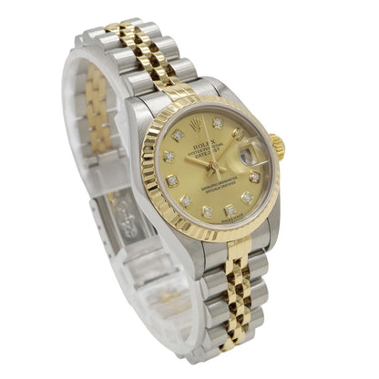 Rolex Datejust Champagne Dial SS 18K Yellow Gold Diamond Number Automatic Watch — view 3