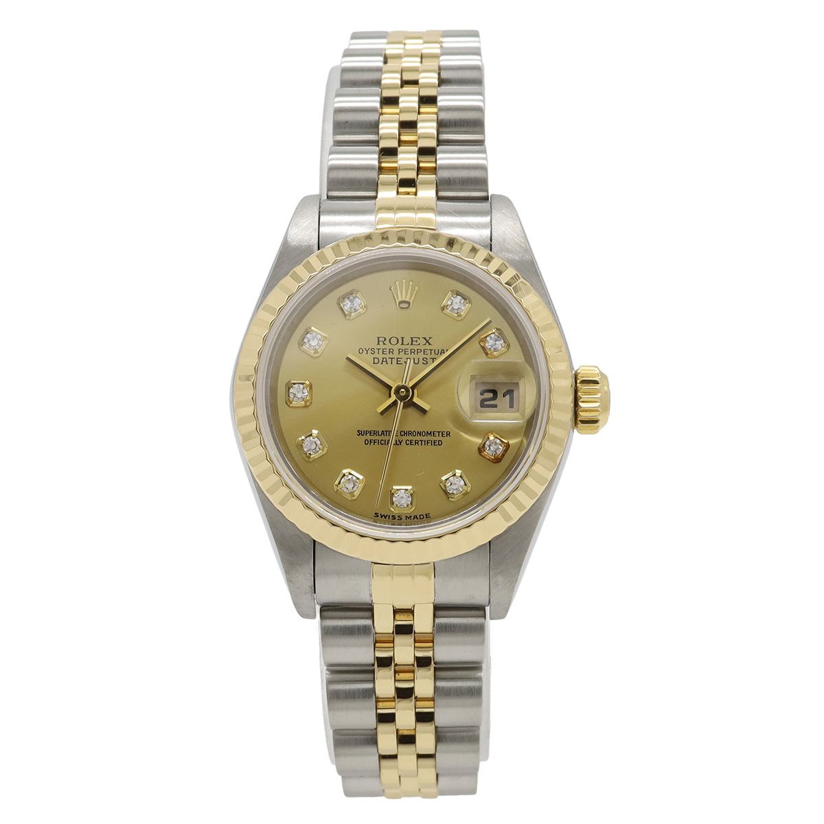 Rolex Datejust Champagne Dial SS 18K Yellow Gold Diamond Number Automatic Watch