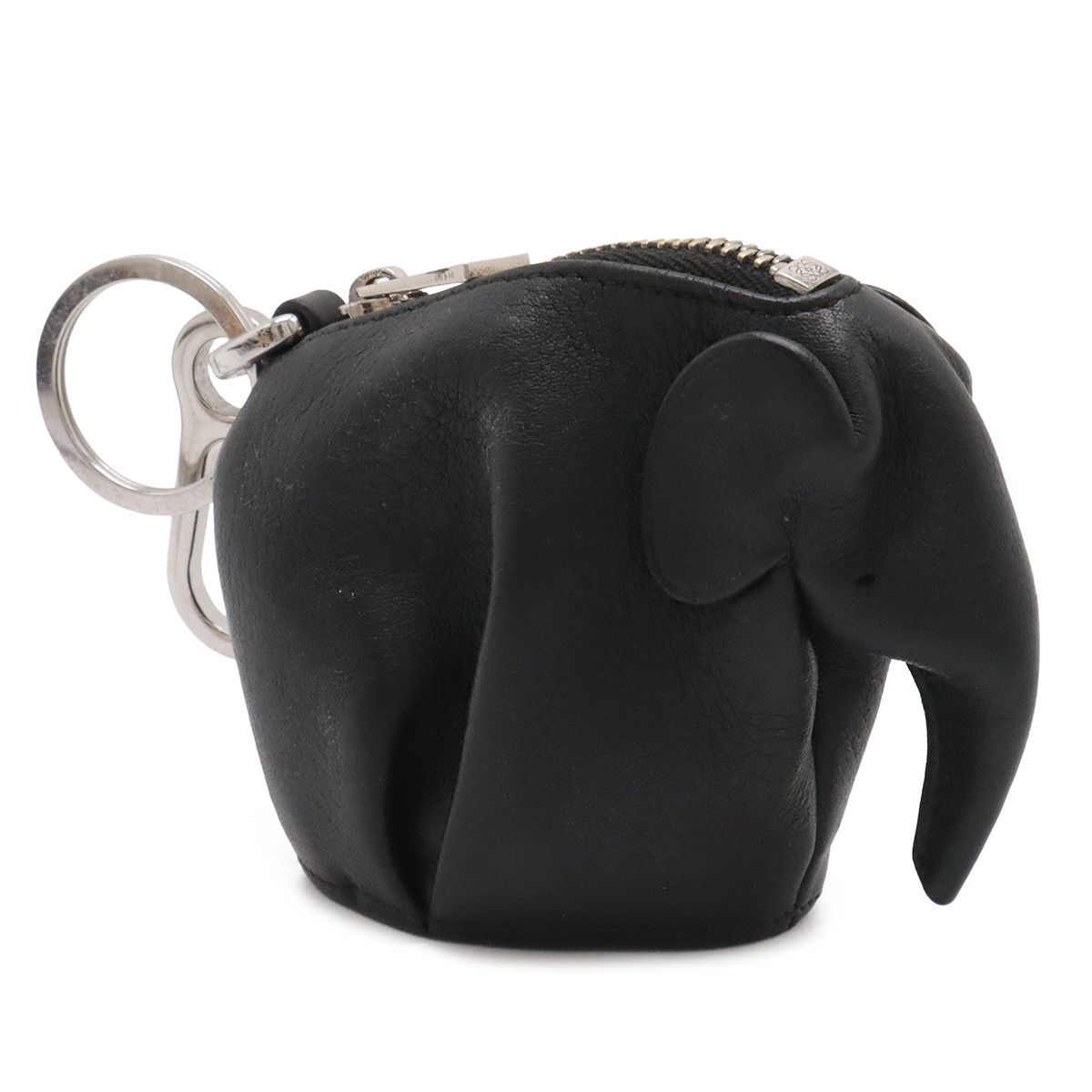 Loewe Elephant Animal Coin Case Pouch Charm Leather Black Silver — view 2