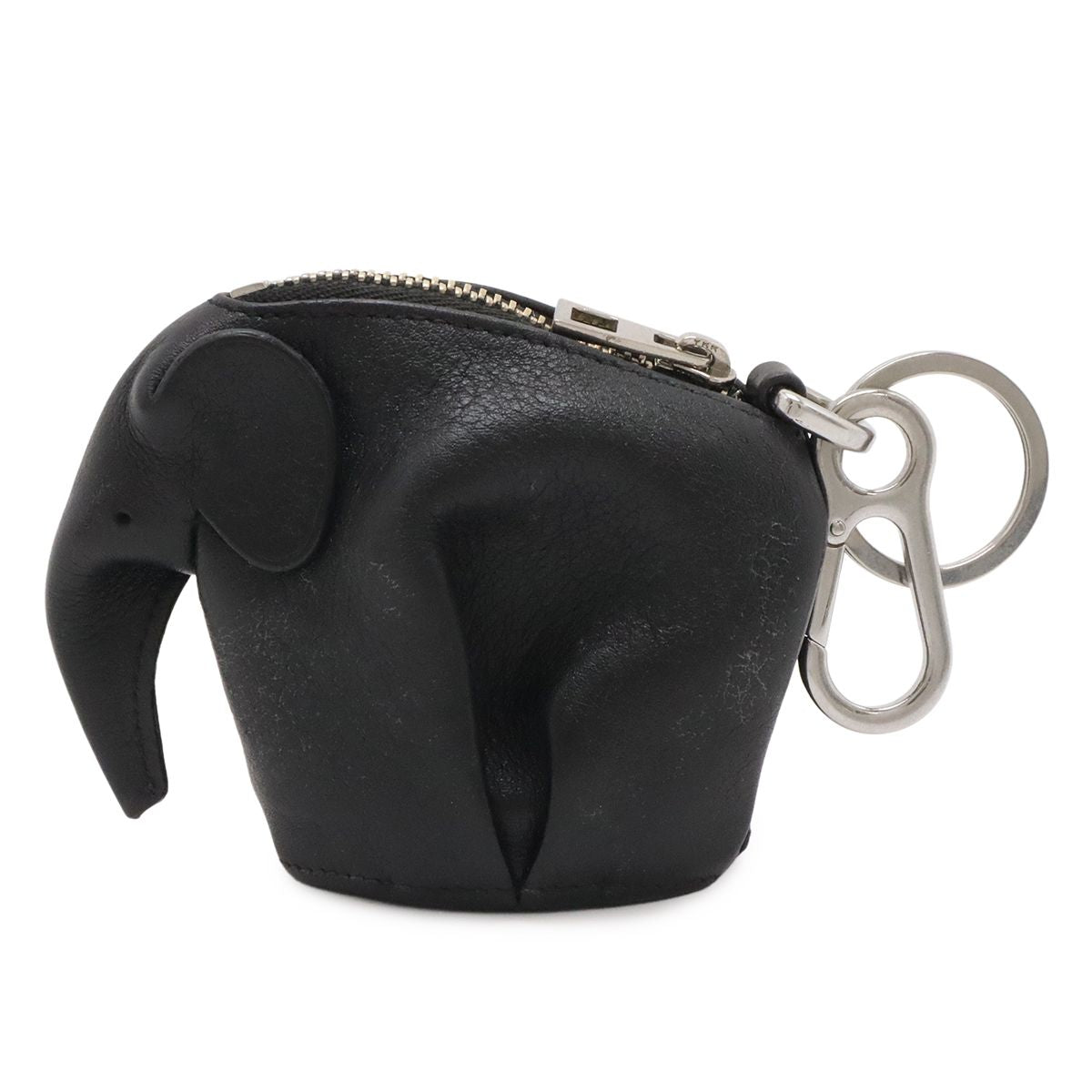 Loewe Elephant Animal Coin Case Pouch Charm Leather Black Silver