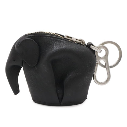 Loewe Elephant Animal Coin Case Pouch Charm Leather Black Silver