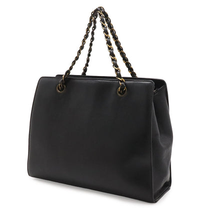 Chanel Chain Handle Tote Bag Leather Black Gold Vintage — view 2